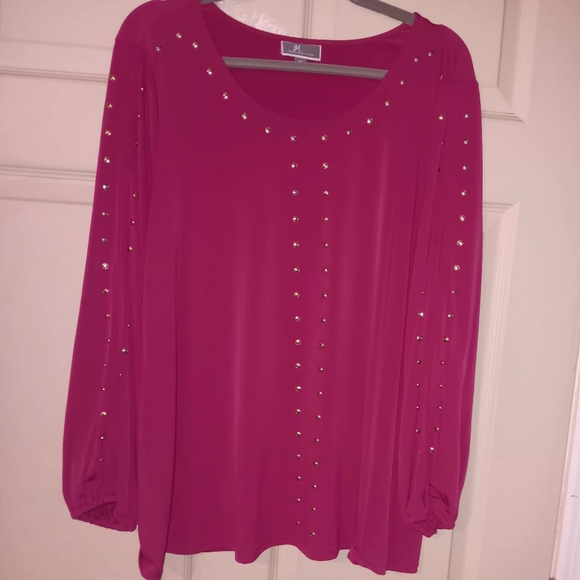 JM Collection Fuchsia Studded Blouse Womens Sz M - Picture 1 of 6
